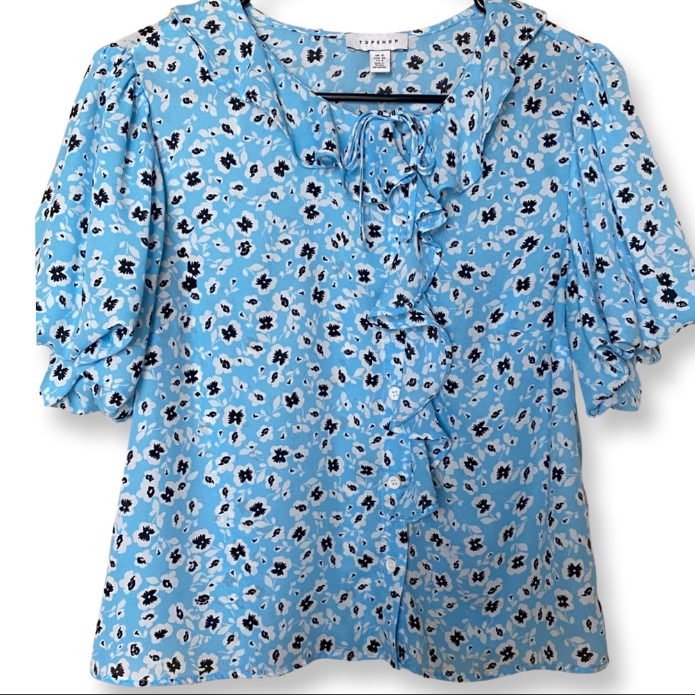 Topshop Blouse Nordstrom Size 8 Blue Floral Print